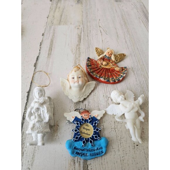 Angel Cherub ornament set vintage glitter sparkle Xmas tree ornaments - Picture 1 of 9